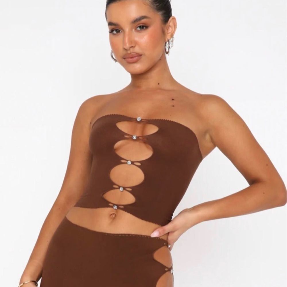 Whitefox boutique brown triggered crop top one size